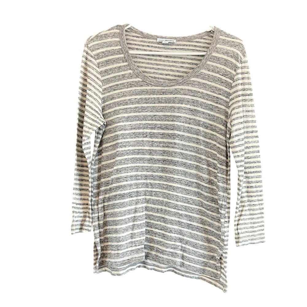 Standard James Perse Grey White Striped Long Sleeve Scoop Neck Cotton Tee Size 1